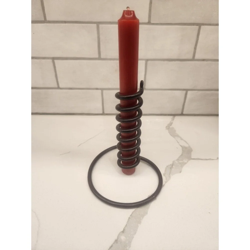 Vintage Wrought Iron Spiral Courting Candle Holder W/Candle See‎ Description